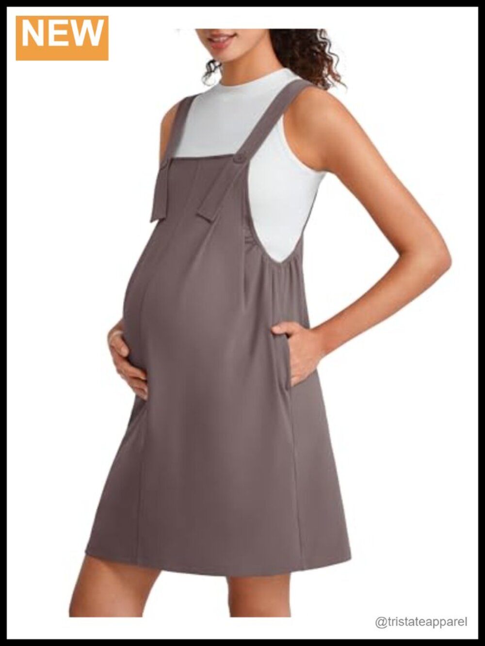 Maternity Overall Dress Adjustable Straps Sleeveless with Pockets